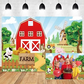 OERJU 5x3ft Cartoon Animal Farm Backdrop Red House Windmill Zoo Cute Pig Dairy Cow Animal Background Kids Happy Birthday Baby Shower Party Banner Decoration Children Portrait Vinyl Studio Props