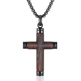 MagVIVACE Wooden Christian Cross Necklace for Men – Real Ebony & Black Stainless Steel Crucifix Pendant (Dark color)