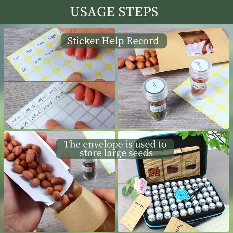 120 Slots Seed Storage Organizer with 25 Envelopes Portable Sturdy