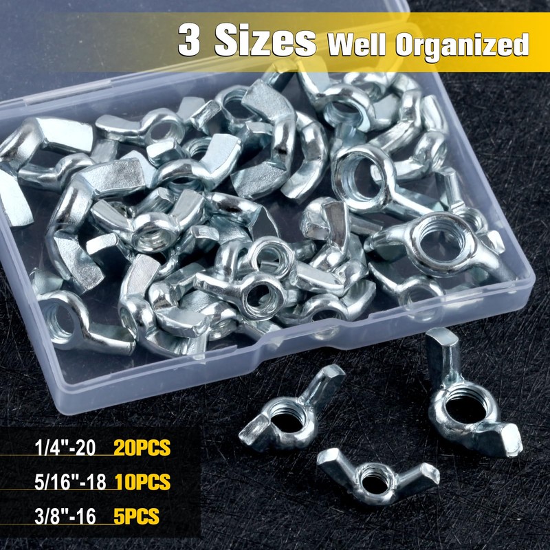 LEONTOOL Wing Nut Set SAE 1/4"-20, 5/16"-18, 3/8"-16 35pcs Wing