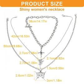 MenYiYDS 925 Sterling Silver Necklace Shiny Butterfly Tassel Necklace Female Three Layer Pendant Clavicle Chain Wedding Party Jewellery, Sterling Silver Sterling silver Zircon