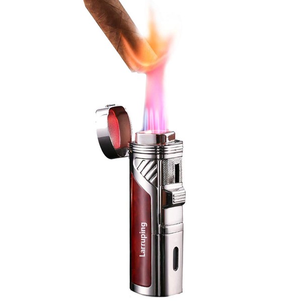 Larruping Red Torch Jet Lighter Windproof Refillable Gas Butane Torch Lighter with Punch Butane Window , Gift Box, (Without Fuel)