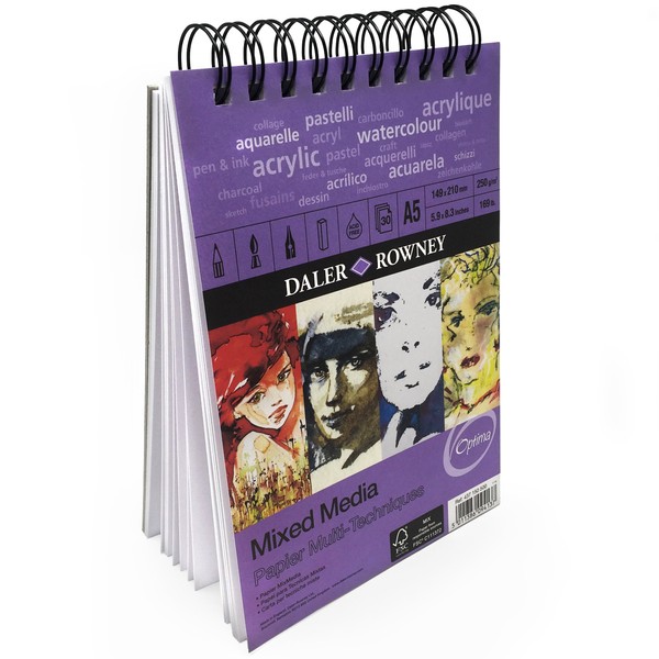 Daler-Rowney Optima Lightly Textured 250gsm A5 Mixed Media Paper Spiral