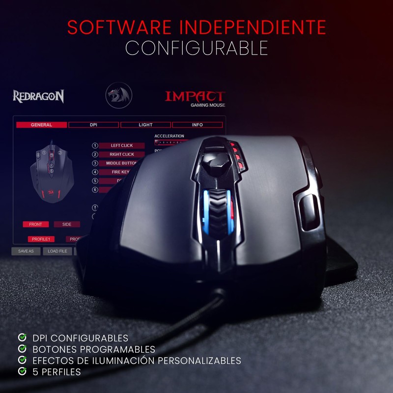 Redragon M908 12400 dpi Impact MMO Mouse para Juegos con