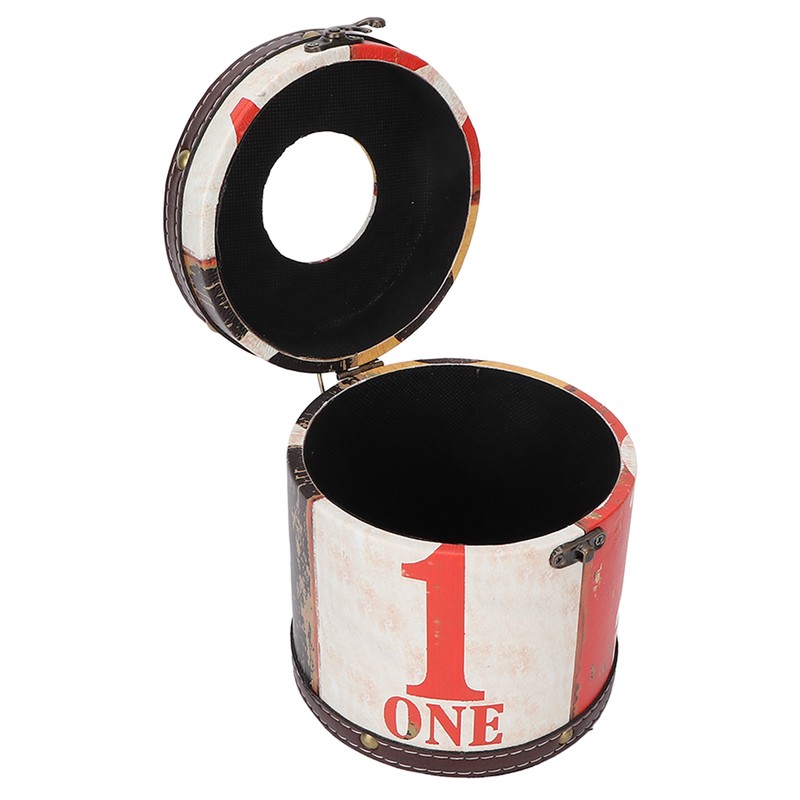 Retro Tissue Box Cylindrical Fashionable PU Leather Wooden Napkin Storage