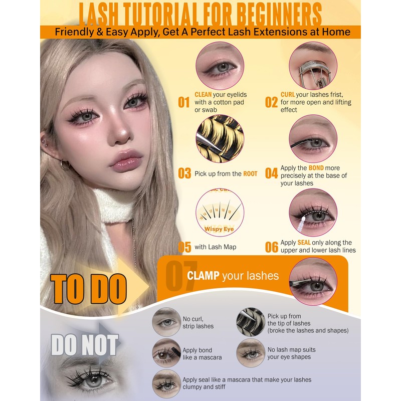 JIMIRE Manga Cluster Lashes Natural Looking 180Pcs Individual Eyelashes Wispy