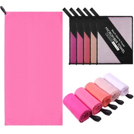 Tudomro 5 Pcs Microfiber Towel Quick Dry Towel for Camping Beach Gym Sports Yoga Swimming Pool Tennis Running Exercise Working Out Backpacking(Pink,23.6 x 47.2 '')