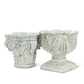 Abbott Collection 27-ATHENS-802 Ornate Pedestal Planter-7.5" H, Grey