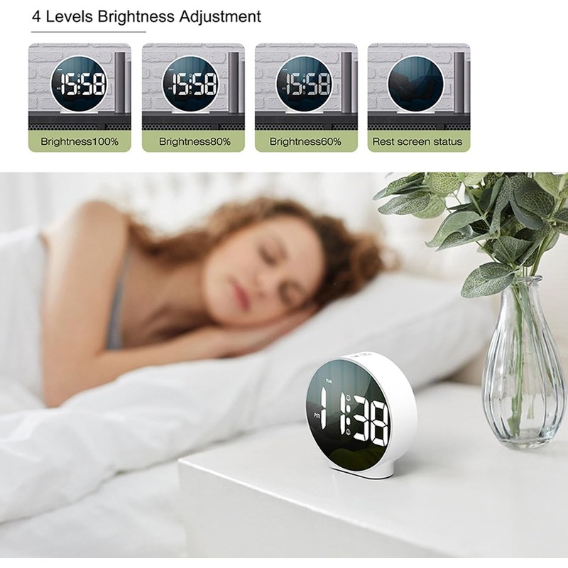 Reloj Despertador Digital LED con Alarma Dual y Brillo Ajustable