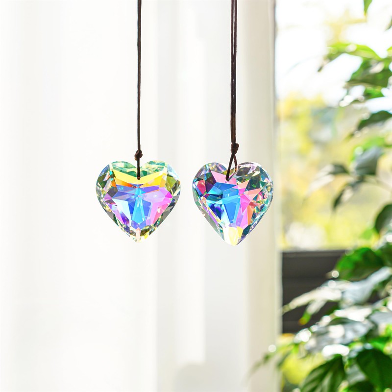 H&D Crystal Heart Shape Pendant, Glass Rainbow Suncatcher