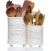 Large 7.3"+5.4" Elegant Ceramic Utensil Holder for Countertop, Cooking Utensils