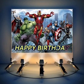 Avengers Birthday Banner, Party Decorations Background for Children - Happy Birthday Banner Party Supplies - Indoor/Outdoor Wall Decor - 5x3ft