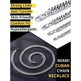 ChainsHouse Men’s Stainless Steel Big Link Necklace, Cuban Chain for Kids, Boys, Solid Choker, Punk, Hip-Hop, Gold Plate, Black, Width 5/7/10/13 mm, Length 46/51/55/61/66/71/76 cm, Crystal, No