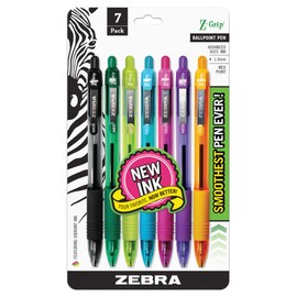 Zebra Pen Z-Grip Retractable Ballpoint Pen, Medium Point, 1.0mm, Assorted Fashion Colors - 7 Pieces