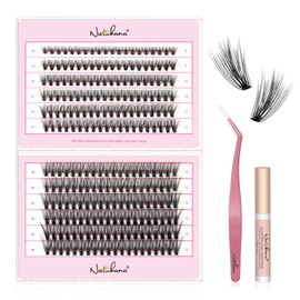 Natuhana DIY Eyelash Extensions Kit 240 Pieces Lashes Cluster Set 8-16 mm C Curl Natural Individual False Eyelash Extension Volume with Tweezers & Glue
