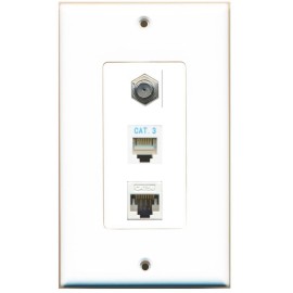 Wallplate City 1 Port Coax Phone CAT5E Ethernet Wall Plate DecorZ White