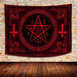 SHRAPHY Demon Pentagram Tapestry 80x60 Inches Mysterious Magic Rune Symbol Wall Hanging for Bedroom, Living Room