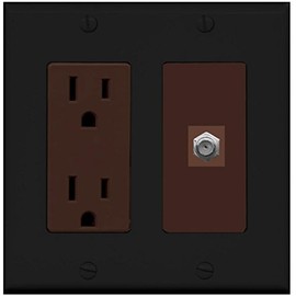 RiteAV - 15 Amp Power Outlet and 1 Port Coax Cable TV- F-Type Decorative Type Wall Plate - Black/Brown