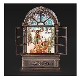 Roman Lighted Swirl Window Santa, Sleigh Scene Snow Globe, 8.7-inch Height, Christmas Decoration