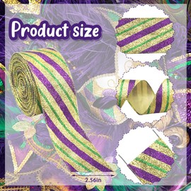 Mardi Gras Fabric Ribbons 10 Yards Gold Purple Glitter Strips Burlap Ribbon for Mardi Gras Carnival Hanging Decor Gift Wrapping Party Decoration Outdoor Crafts Supplies (2.5 Inch * 10 Yards * 1 Roll)