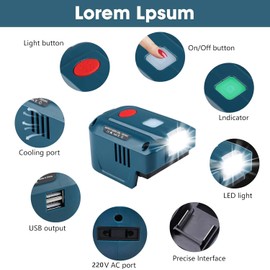 Power Inverter for Makita 18V Battery,for Makita 150W Portable Power Supply Inverter,DC 20V to AC 120V Power Inverter for Makita w/AC Outlet & LED Light (No Battery)