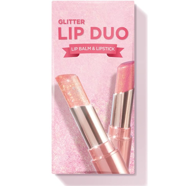 AMTS x True Beauty Glitter Lip Balm Stick | Pearl Shimmering Lip Makeup | Tinted Hydration Lip Stick for dry, cracked, chapped lips | Lip Duo (Aurora Lights & Crystal Lights)