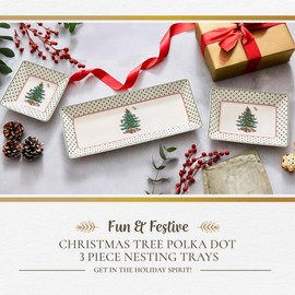 Spode Christmas Tree 3-Piece Dessert Trays, Polka Dot - Holiday Dinnerware & Decorative Nesting Trays, Holiday Winter Serving for All Parties & Occasions - for Snacks, Appetizers, Cookies