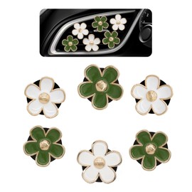 ORIESSE Flower Car Decor,6pcs Green White Daisy Air Vent Clips Car Air Fresheners,2 Green and White Flowers Dashboard Decorations Accessories for Women,Girly Refillable Diffuser (3OliveGreen3White)