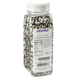 DecoPac Graduation Fusion Mix Candy Sprinkles, 26oz, Fancy Sprinkles in Handheld Container, Edible Black And White Sprinkles For Celebration Cakes, Cupcakes, Cookies and Donuts