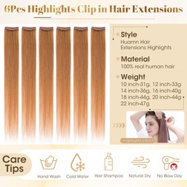 Rich Choices Clip in Hair Extensions Real Human Hair Colored Light Auburn Highlights Hair Extensions Clip in 6Pcs Straight Remy Human Hair (36g 14 Inch)