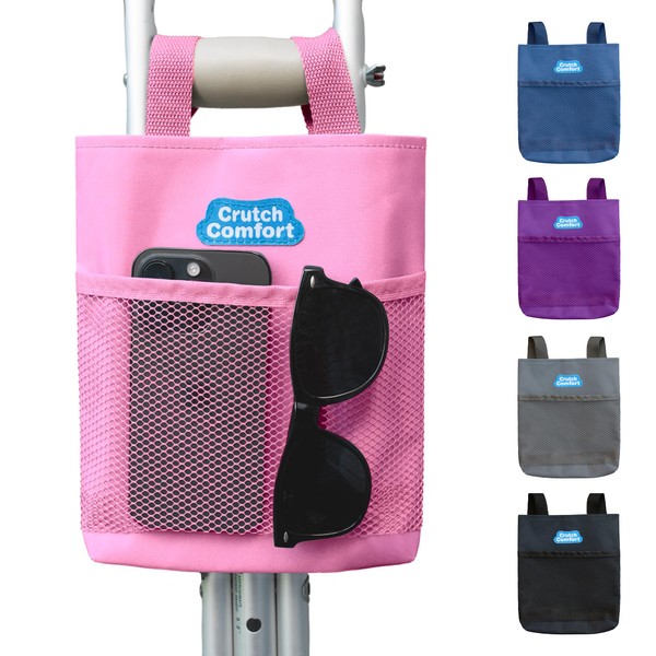 Large Universal 2-Pocket 8"x9" Crutch Bag/Tote/Pouch (Pink)