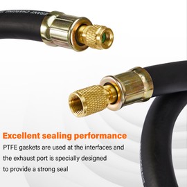 Upgraded 1/2" Diameter Hvac Vacuum Hose, 3/8" to 1/4" Fitting High-Flow Refrigerant Hose Faster HVAC Evacuation and Recovery, 6 Feet Black