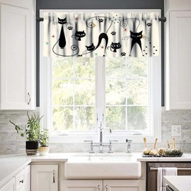 ShiTingYu Mid Century Kitchen Valance Minimalist Funny Black Cat Claws Retro Abstract Geometric 1950s Vintage Valance Curtain for Kitchen Living Room 54x18inch, 1 Piece