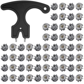 Cozypower 51 Pcs Golf Cleats Set 50 Golf Shoe Spikes Replacements with 1 Golf Cleats Spanner Metal Thread Screw 6 mm Dia Golf Shoe Cleats for Cricket Shoe Golf Player (Gray)