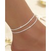 Silver Anklets for Women Sparkly Waterproof Rhinestone Layered Ankle Bracelets