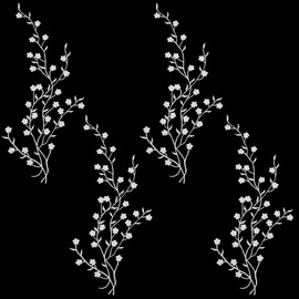 CRASPIRE 4pcs Silver Flower Iron on Embroidery Applique Plum Blossom Vines Patches Patches Ethnic Style Metallic Floral Lace Embellishments Trim for Wedding Dress Decoration DIY Craft White Fabric