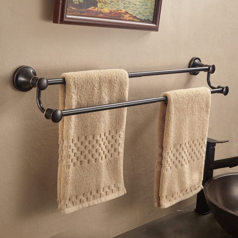 WOLIBEER Bronze Double Towel Bar, Adjustable 14.96 to 26.57 inches