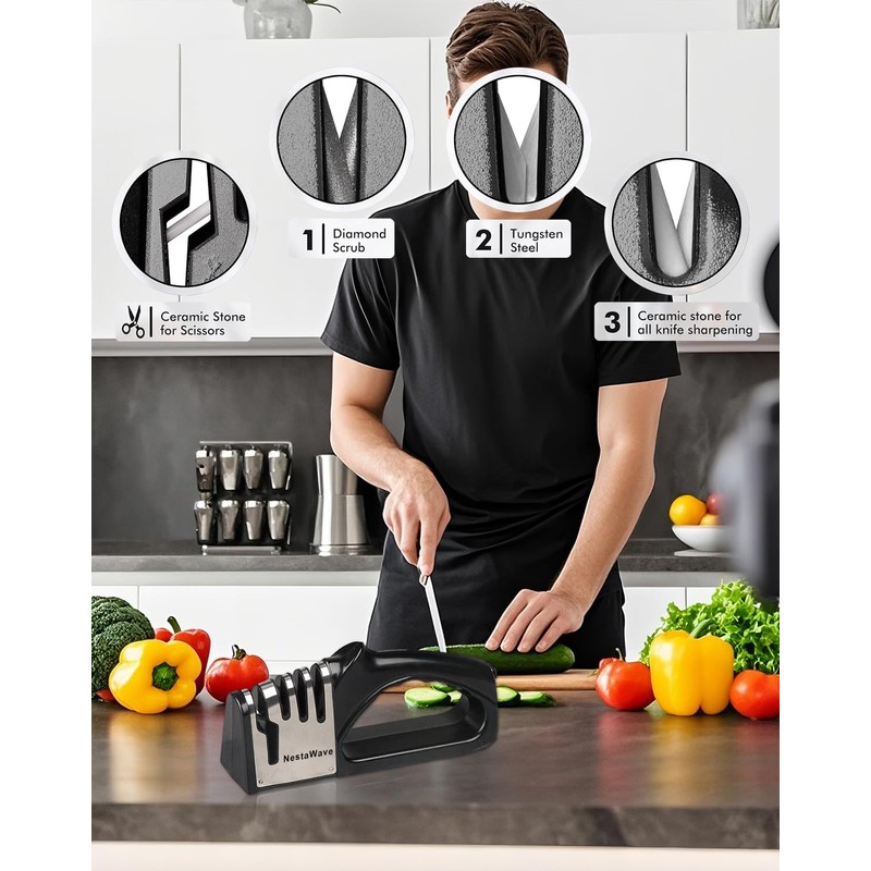4-In-1 Kitchen Knife Sharpener, Multi-Functional Knife Sharpening Kit, Stylish Kitchen
