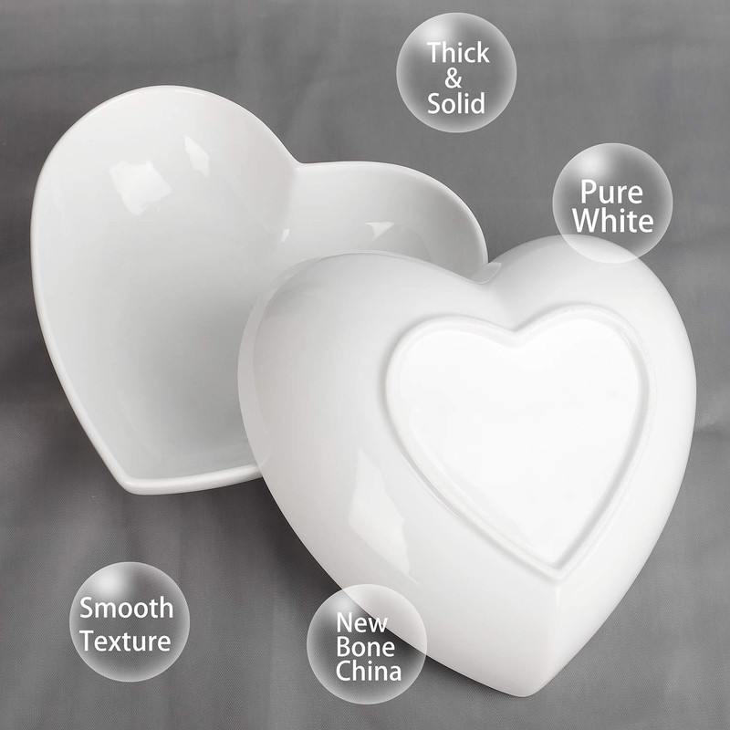 Keponbee 2pcs Porcelain Big Heart-shaped Bowls White Deep Heart Plates