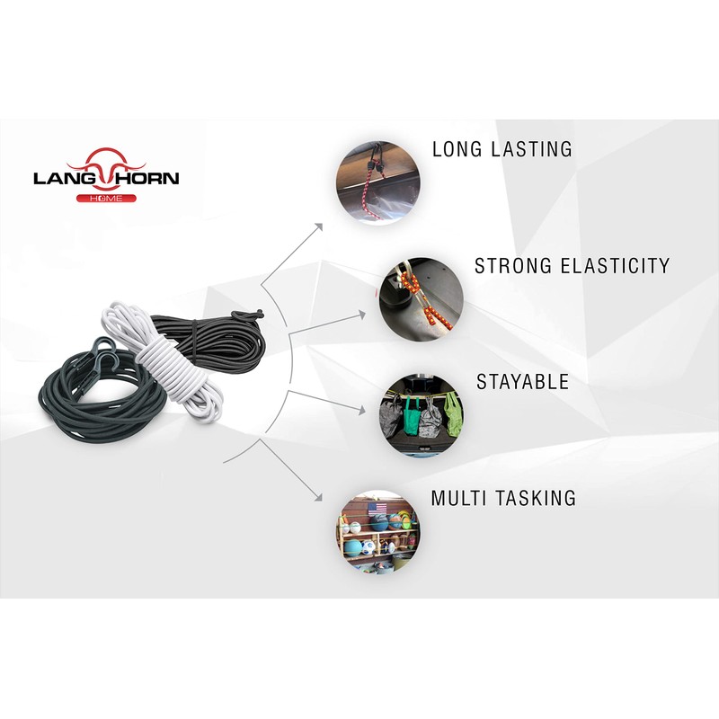 Langhorn black elastic bungee cord, 10 meter 32 feet 5/32”