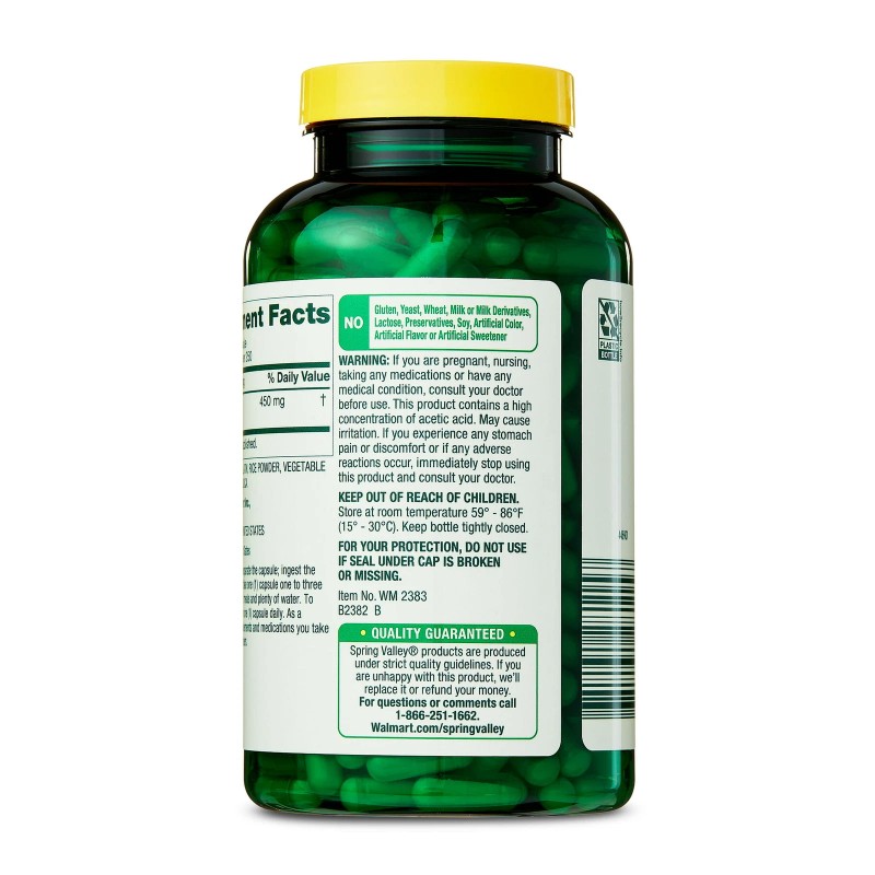 Spring Valley Apple Cider Vinegar Dietary Supplement Capsules 450mg 250