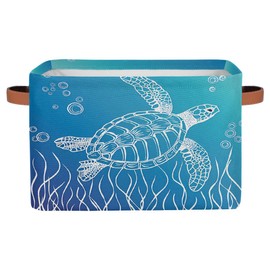 Peaom Ocean Turtle Storage Basket for Shelves, Storage Bins with Handles, Collapsible Basket for Organizing, Closet Toy Baskets for Nursery Room, 15x11x9.5 in, Canvas, Sea Tortoise