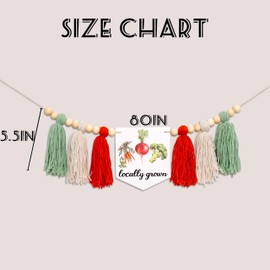 Gostman Locally Grown High Chair Banner - Farmhouse Tassel Banner Garland with Wooden Beads, Vegetable Themed Party Decorations (Locally Grown Banner)