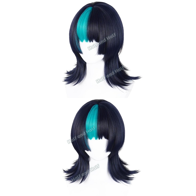 Blue Black and Peacock Blue Anime Cosplay Wig with Bangs