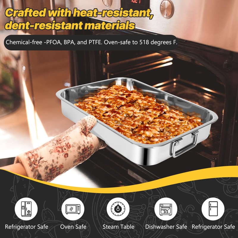 15.5" Stainless Steel Roasting Pans with Handles, Baking Pan for