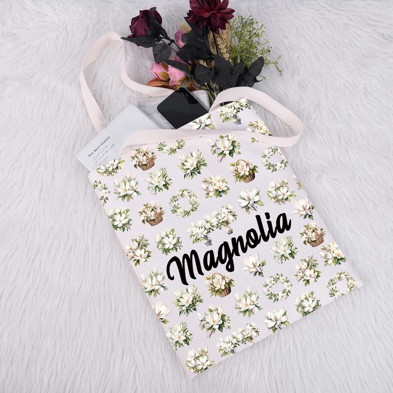 JXGZSO Magnolia Canvas Tote Bag White Magnolia Flowers Lover Gift