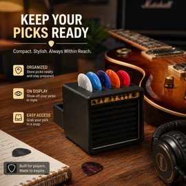 Guitar Pick Holder for Desk Display – 3D Printed Mini Amp Storage Case for Musicians and Gifts