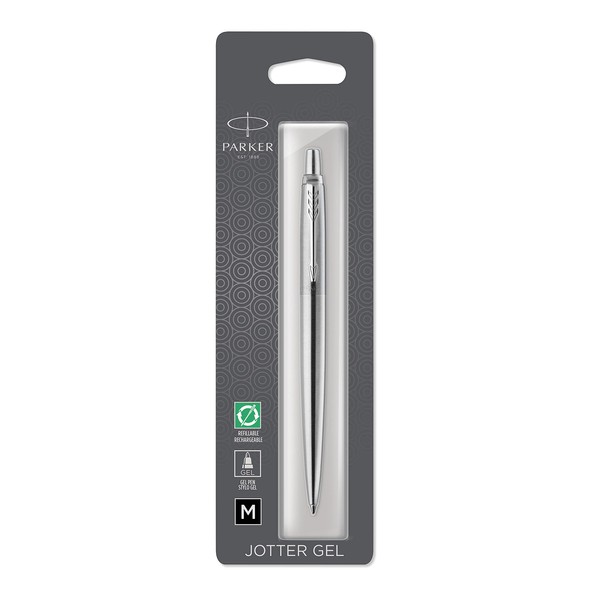 Gel Pen PARKER Jotter (Stainless Steel with Chrome Parts, Middle Writing tip 0.7 mm, Gift Box)