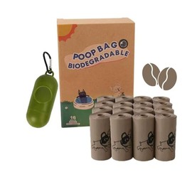 Bolsas biodegradables para caca con dispensador de anillos de tirar, 5 aromas frescos, bolsas grandes de 9 x 13 pulgadas, a prueba de fugas y fáciles de rasgar (aroma a café, marrón, 240 unidades, 16
