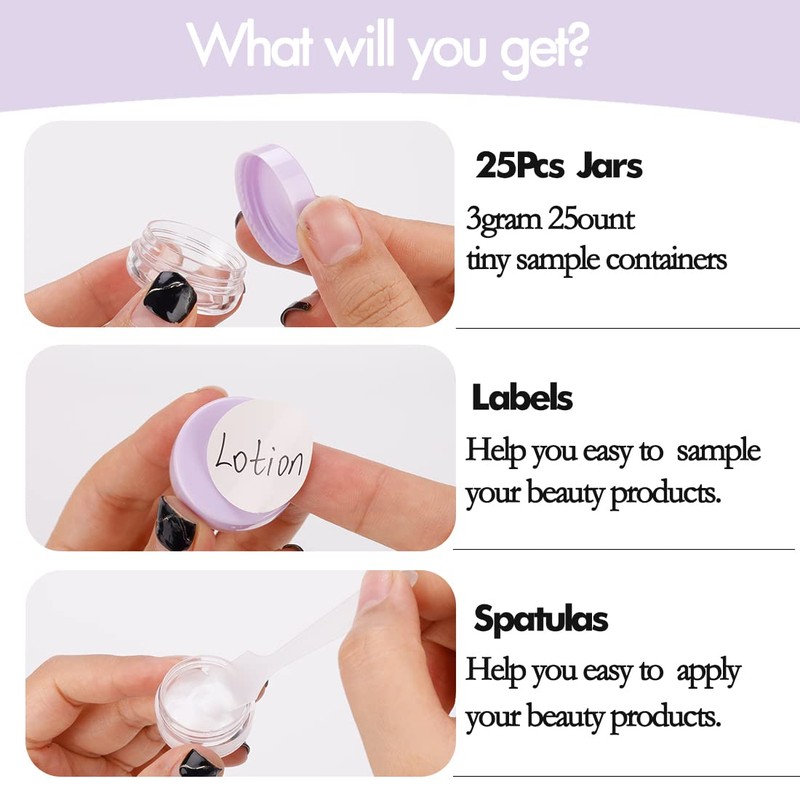 3 Gram Sample Containers with Lids, 25 Count Tiny Sample